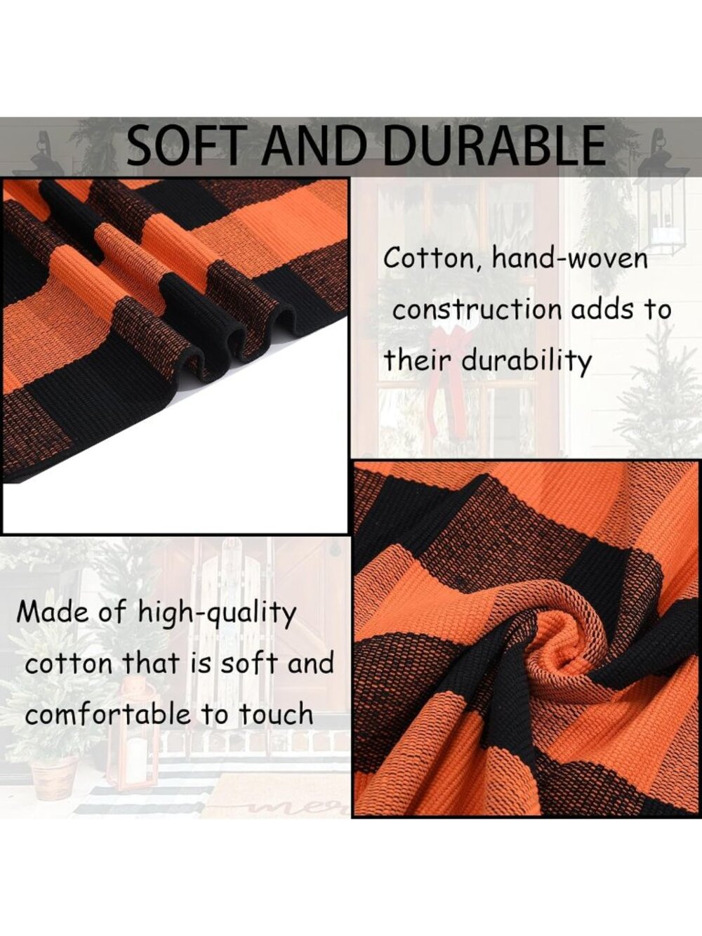New Orange and Black Plaid Rug, 28'' x 43'' Fall Outdoor Front Door Decor - Picture 5 of 7